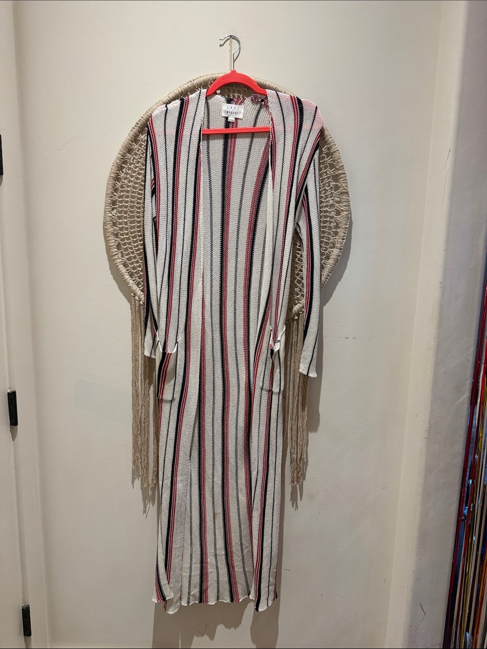 Lost + Wander Knit Cardigan in White with Black & Red Stripes xs/s